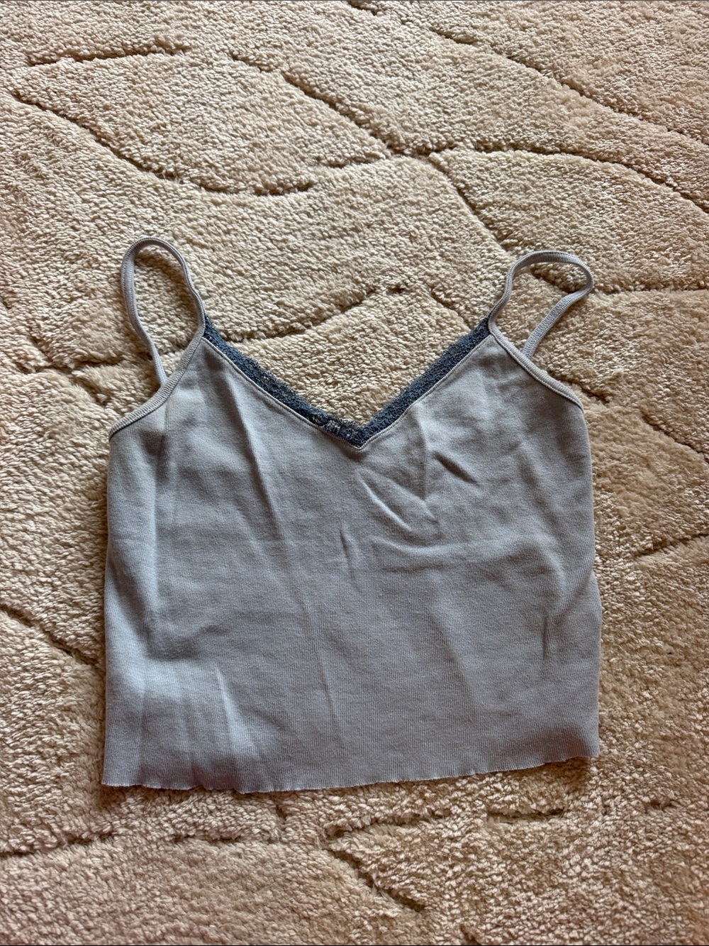 Brandy Melville Light Gray Lace-Trim V-Neck Cami